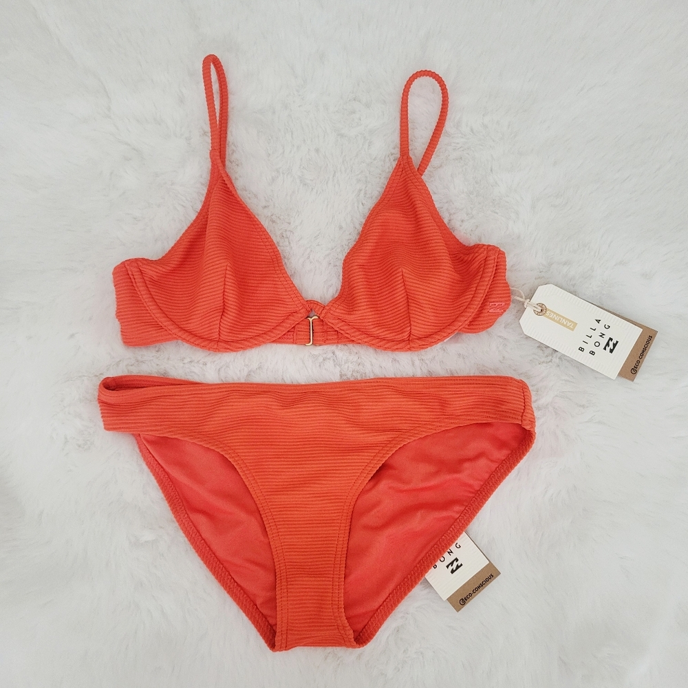 Billabong Orange Ribbed Bikini Set